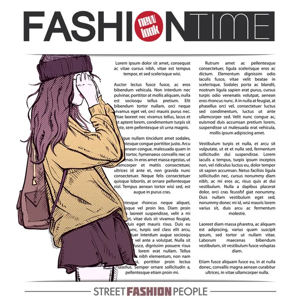 Banner Com Mulher Jovem Moda Estilo Esboço Texto Ilustração Vetorial —  Vetores de Stock