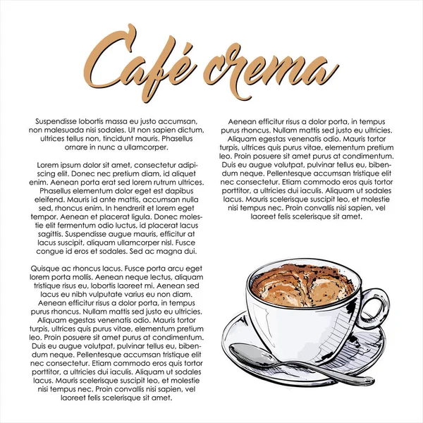 Hand Drawn Poster Text Cafe Crema Coffee Vector Illustration — Stock Vector