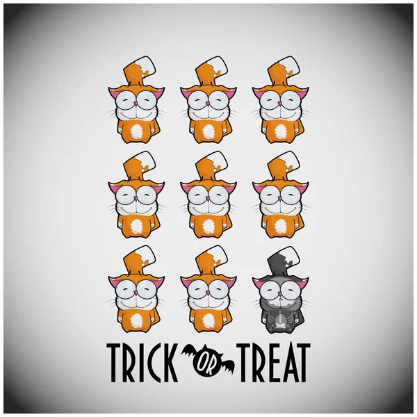 Trick Treat Halloween Set Cute Cartoon Cats — Stock Vector