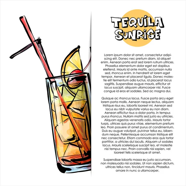 Hand Drawn Illustration Tequila Sunrise Cocktail Poster Sketch Style Vector — Stock Vector