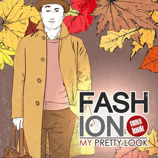 Herbst Modeposter Mit Stylischem Jungen Vektorillustration — Stockvektor