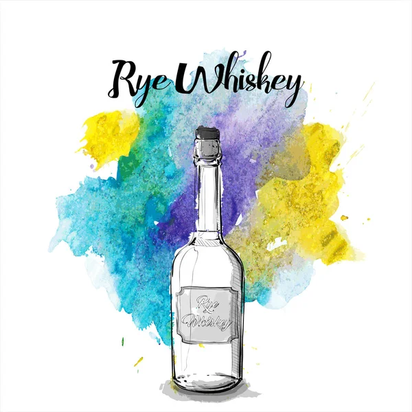 Dessin à la main de la bouteille de whisky Rye. Illustration vectorielle . — Image vectorielle