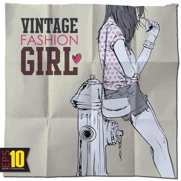 Chica Con Estilo Sobre Fondo Grunge Ilustración Vectorial Moda Vintage — Vector de stock