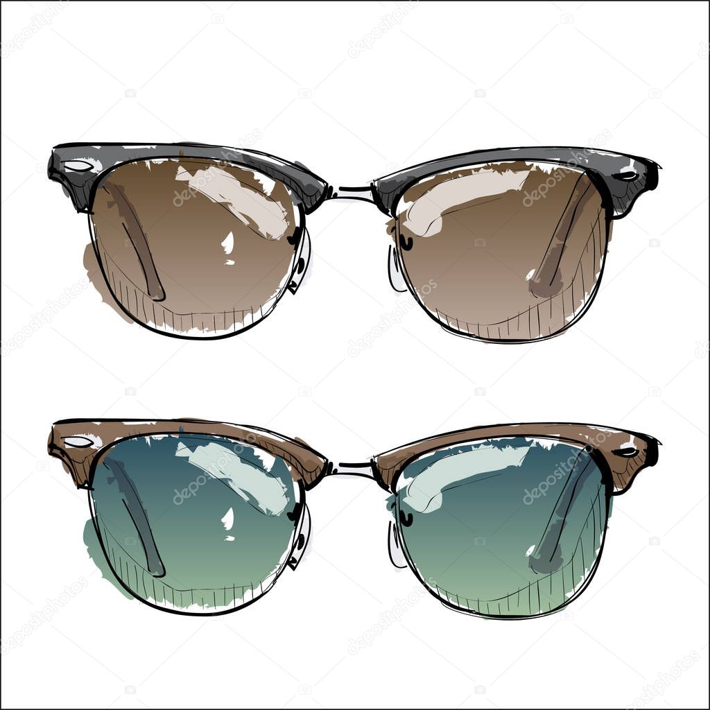 Watercolor accessories. Ladies sunglasses. Vector. 