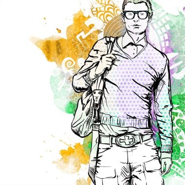 Su ile bir arka plan üzerinde şık bir ahbap Vektör illüstrasyon