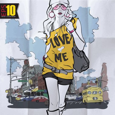 güzel moda kadın ile vintage illüstrasyon