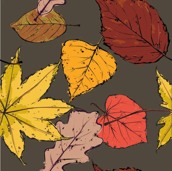 灰色に明るいカラフルな葉と秋の背景 ベクトルイラスト — ストックベクタ