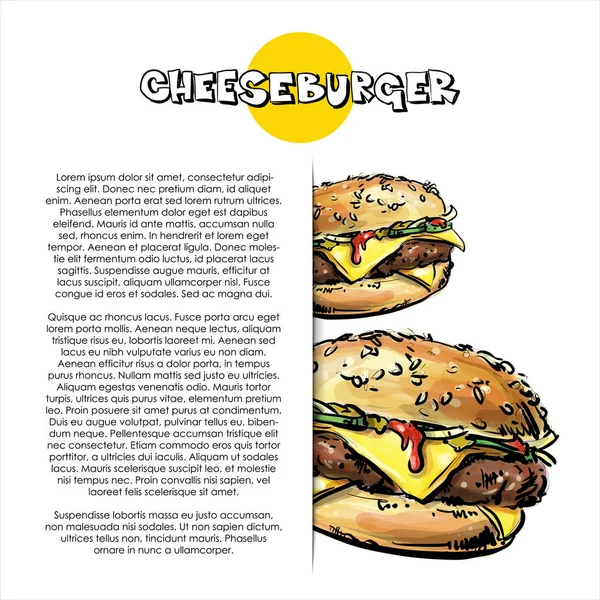 Smaczne Cheeseburgery Plakat Styl Szkicu Ilustracja Wektorowa — Wektor stockowy