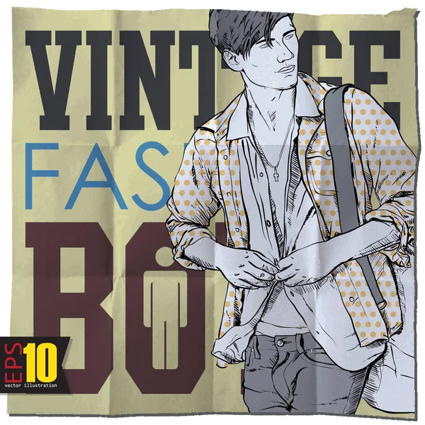 Chico Con Estilo Sobre Fondo Grunge Moda Vintage Ilustración Vectorial — Vector de stock