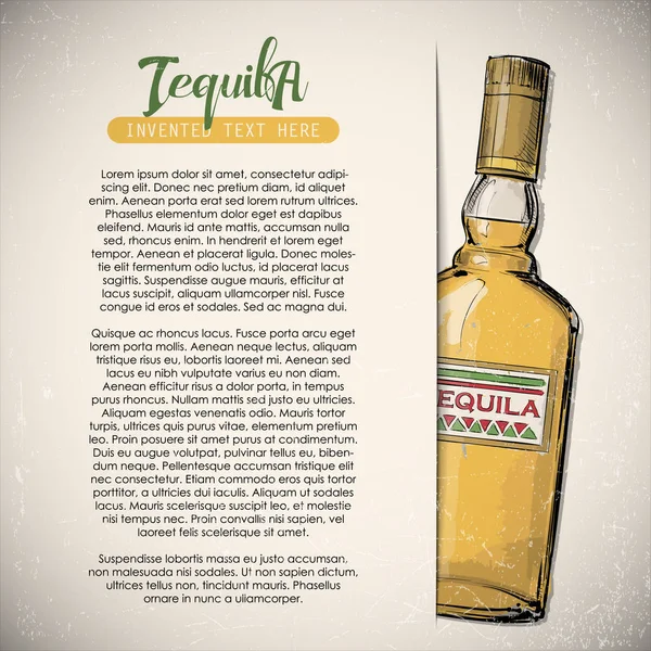 Handgezeichnetes Banner Mit Text Und Einer Flasche Tequila Vektorillustration — Stockvektor