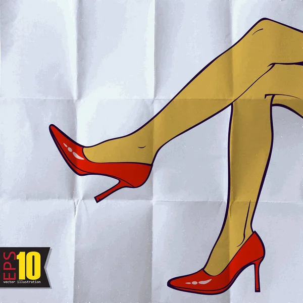 第10集穿着红鞋子的女性腿的老式背景 — 图库矢量图片