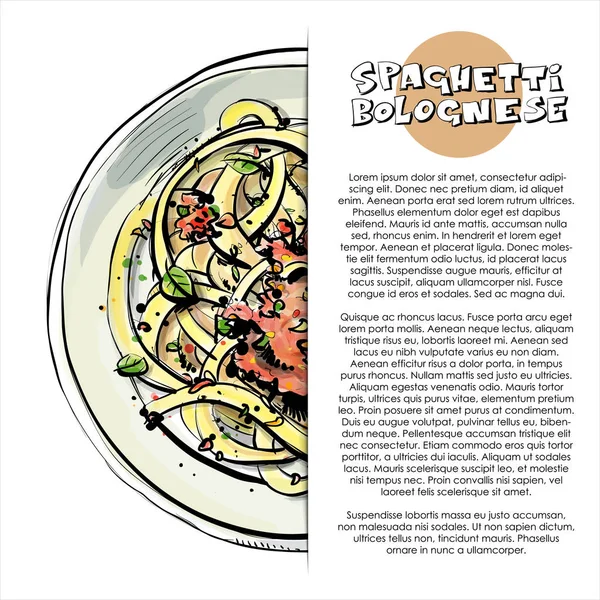 Leckere Spaghetti Bolognese Poster Skizzenstil Vektorillustration — Stockvektor