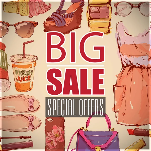 Big Sale Vector Poster Fashion Accessories — Stock Vector