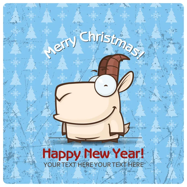 New Year geeting card with goat. Vector illustration — Stock Vector