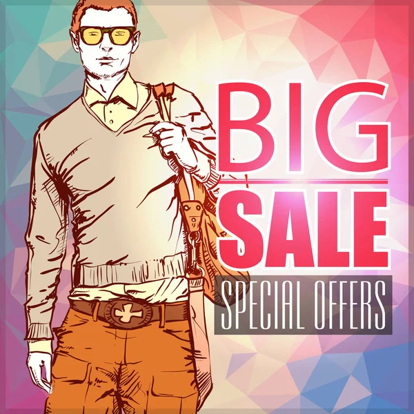 Big Sale Banner Trendy Boy Vector Illustration — Stock Vector