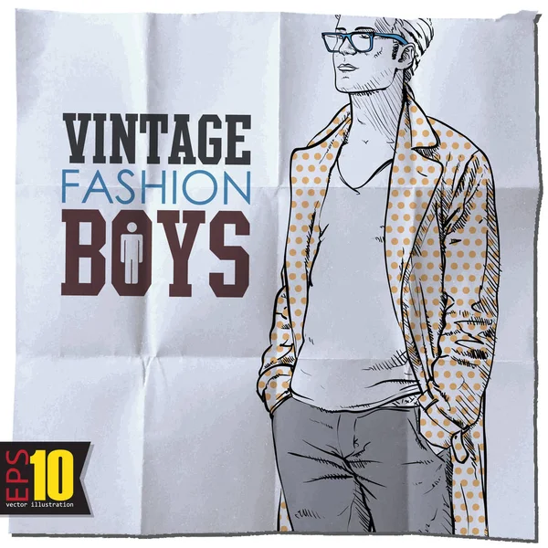 Ragazzo Elegante Uno Sfondo Grunge Moda Vintage Illustrazione Vettoriale — Vettoriale Stock