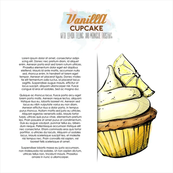 Handritad Illustration Vaniljcupcake Affisch Skiss Stil Vektor Illustration — Stock vektor