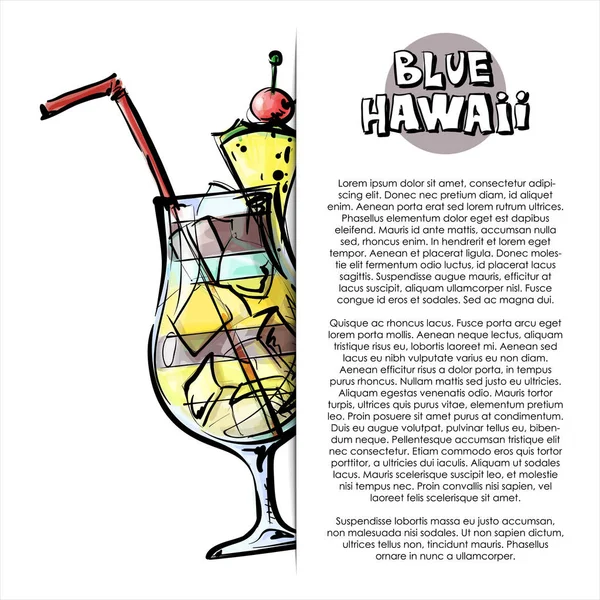 Mavi Hawaii Kokteylel Çizilmiş Illüstrasyon Poster Çizim Stili Vektör Çizimi — Stok Vektör
