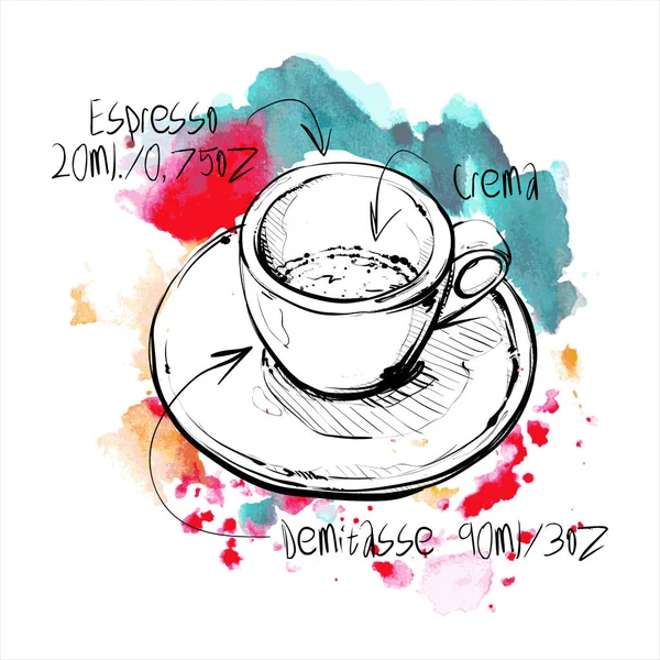 Mão Desenhada Xícara Café Fundo Aquarela Ilustração Vetorial —  Vetores de Stock