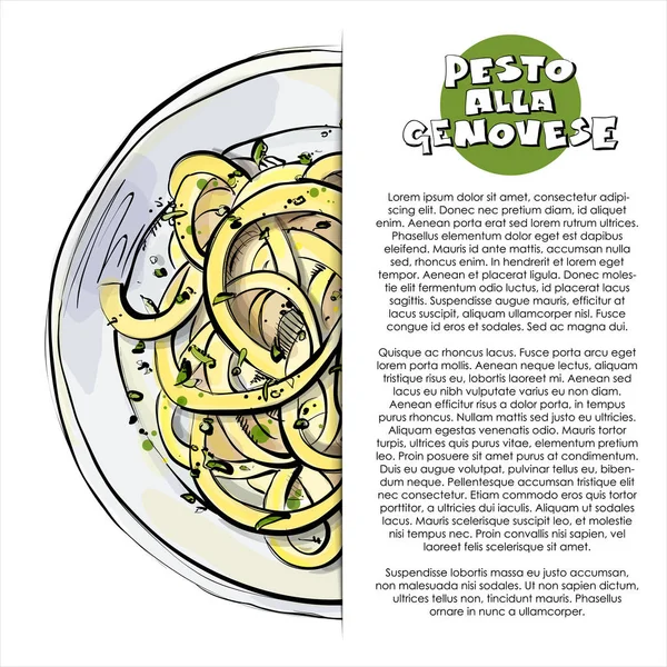 Välsmakande Pasta Affisch Skiss Stil Vektor Illustration — Stock vektor