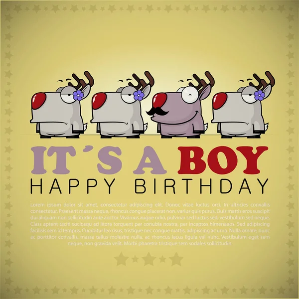 Funny happy birthday greeting card with cute cartoon deers. — Stock Vector