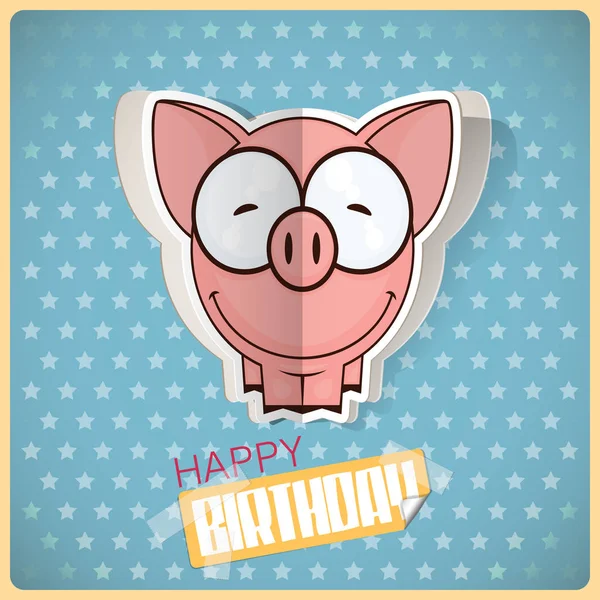 Födelsedag gratulationskort med tecknad Piggy karaktär skära ut från — Stock vektor