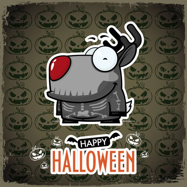 Biglietto Auguri Halloween Con Cervo Dei Cartoni Animati Illustrazione Vettoriale — Vettoriale Stock