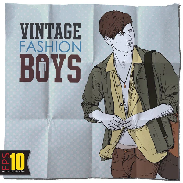 Stylish Boy Grunge Background Vintage Fashion Vector Illustration — Stock Vector