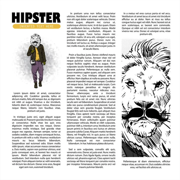 Page de journal de Hipster. Illustration dessinée à la main du gars de la mode esprit — Image vectorielle