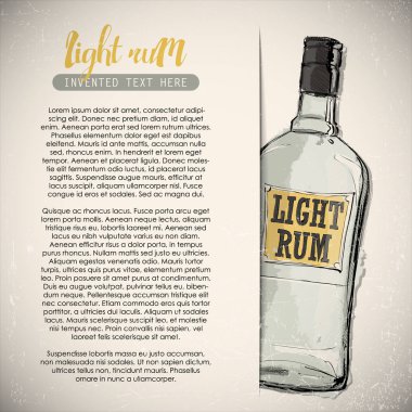 Metin ve Hafif rom şişesi ile el çizilmiş afiş. Vektör çizimi.