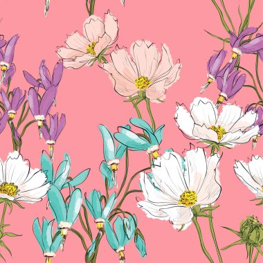 Çiçek dikişleri deseni. Çizim stili. Vektör çizimi.