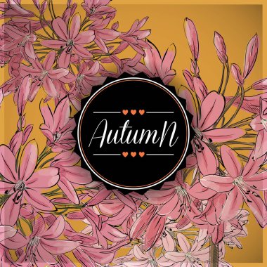 Güzel çiçekler ile Çiçek sonbahar kartı. Vektör çizimi.