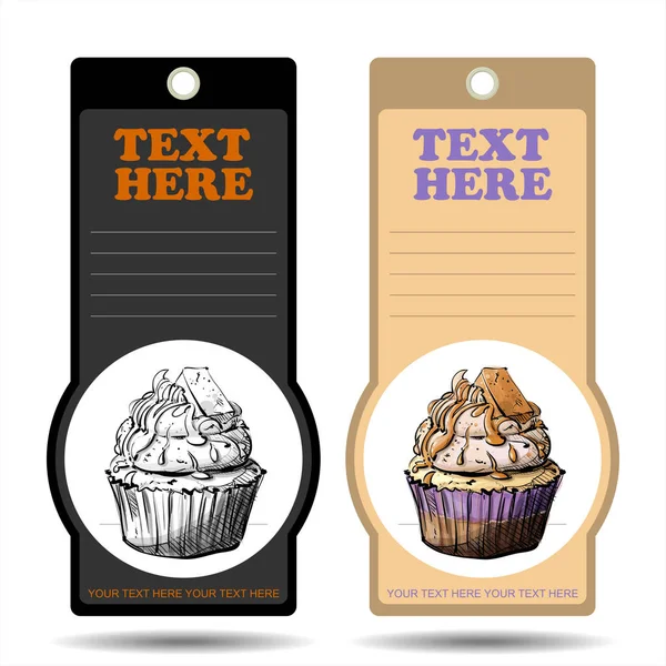 Tags com cupcake saboroso. Ilustração vetorial . — Vetor de Stock