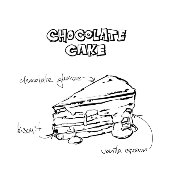 Stukje chocoladetaart. Schets stijl. Vector illustratie. — Stockvector