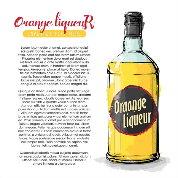 Dessin à la main de bouteille de liqueur d'orange. Illustration vectorielle . — Image vectorielle