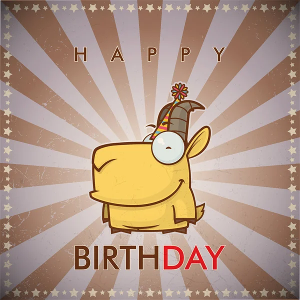 Divertido feliz cumpleaños tarjeta de felicitación con linda cabra de dibujos animados . — Vector de stock