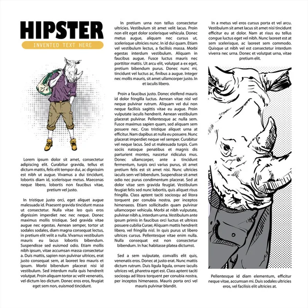 Pagina del diario di Hipster. Illustrazione disegnata a mano del ragazzo di moda arguzia — Vettoriale Stock