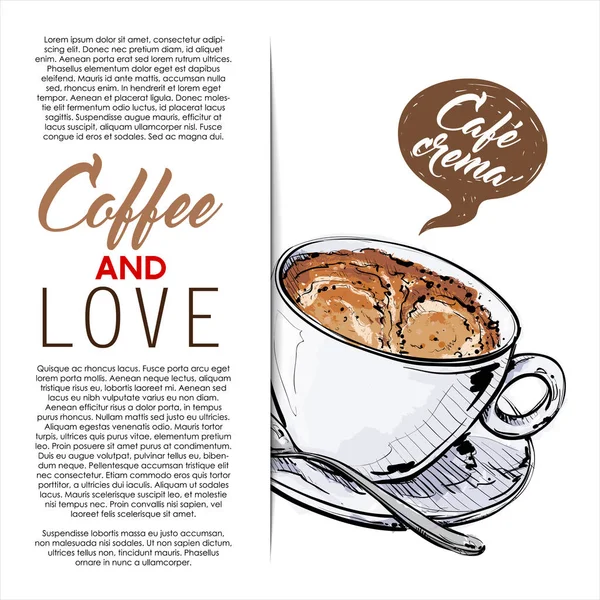 Hand Drawn Poster Text Cafe Crema Coffee Vector Illustration — Stock Vector