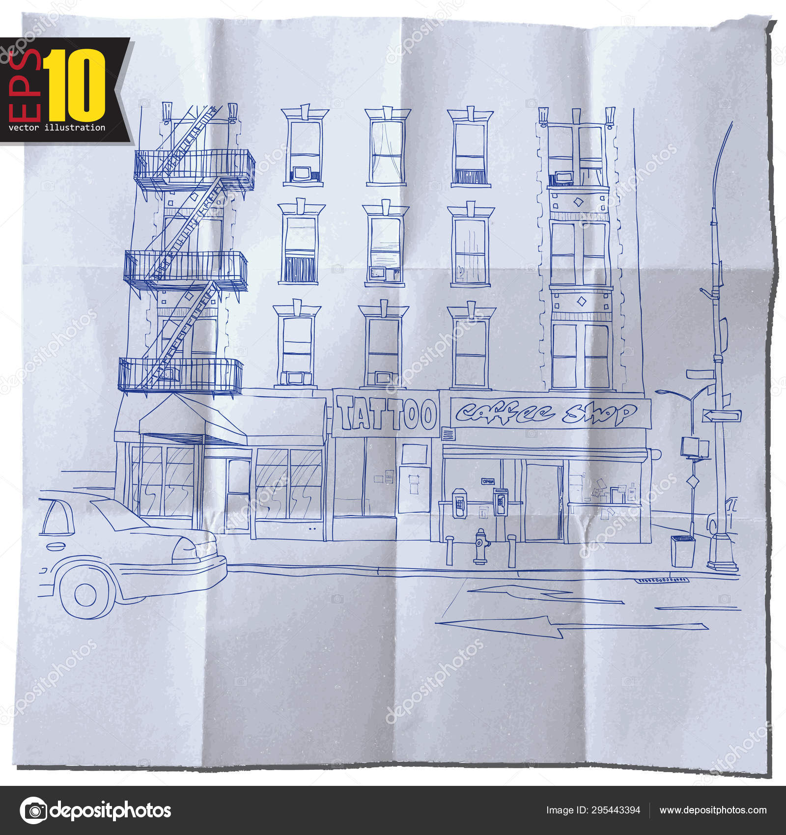 Hand Drawing Urban Cityscape Building Car Street Stock Vector Image by