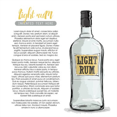 Hafif rom şişesinin el çekimi. Vektör çizimi.