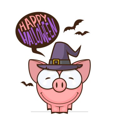 Halloween greeting card with cartoon piggy. Vector illustration. clipart