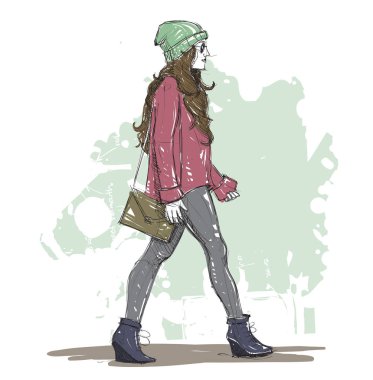 Kroki tarzı moda güzel kız ile çizilmiş arka plan el