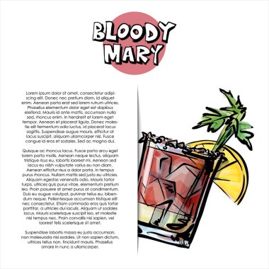 Kanlı Meryem kokteylinin elle çizilmiş illüstrasyonu. Poster. Çizim stili. Vektör çizimi