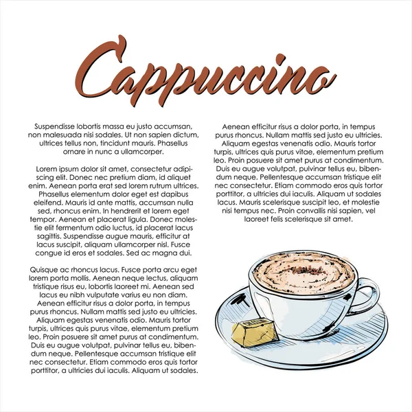 Hand Drawn Poster Text Cappuccino Coffee Vector Illustration — Stock Vector