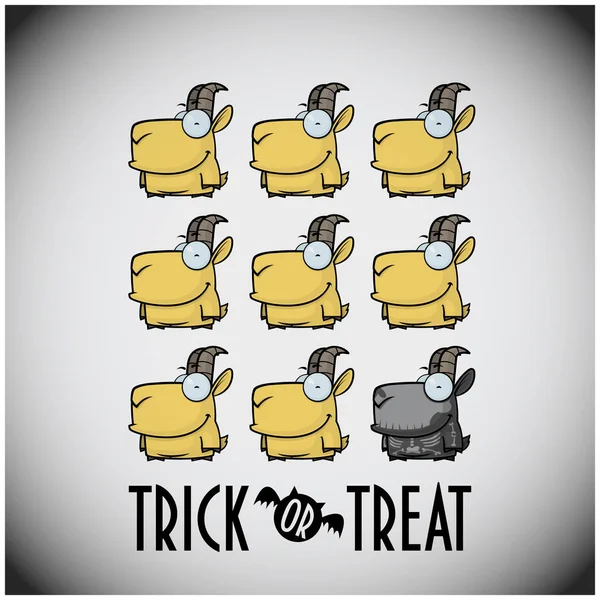 Trick Treat Halloween Set Cute Cartoon Goats — Stock Vector