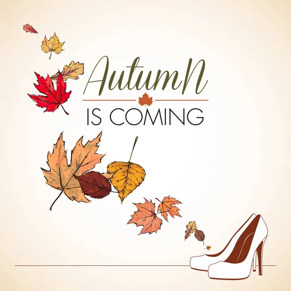 秋は靴や葉のベクトルイラストが来ています — ストックベクタ
