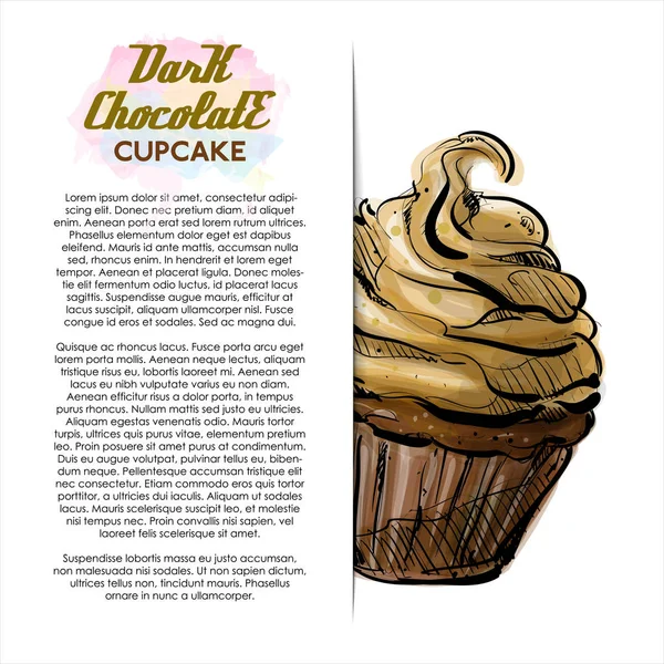 Handritad Illustration Mörk Choklad Cupcake Affisch Skiss Stil Vektor Illustration — Stock vektor