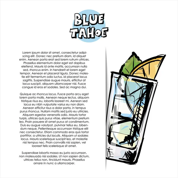Illustrazione Disegnata Mano Cocktail Tahoe Blu Poster Stile Schizzo Illustrazione — Vettoriale Stock