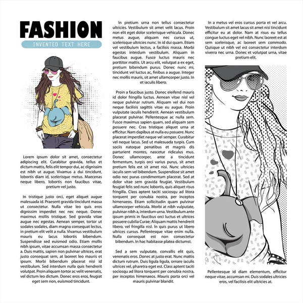 Cartaz com menina na moda em estilo esboço e texto. Colecção vetorial — Vetor de Stock