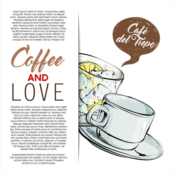 Hand Drawn Poster Text Cafe Del Tiepo Coffee Vector Illustration — Stock Vector